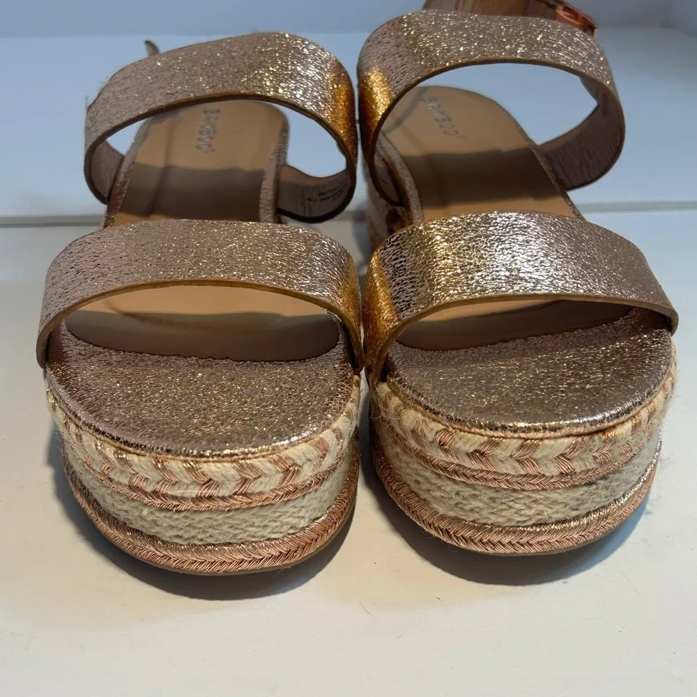 Bamboo Infinity-05M Rose Gold Metallic Espadrille Platform Wedge Sandals‎ 8.5